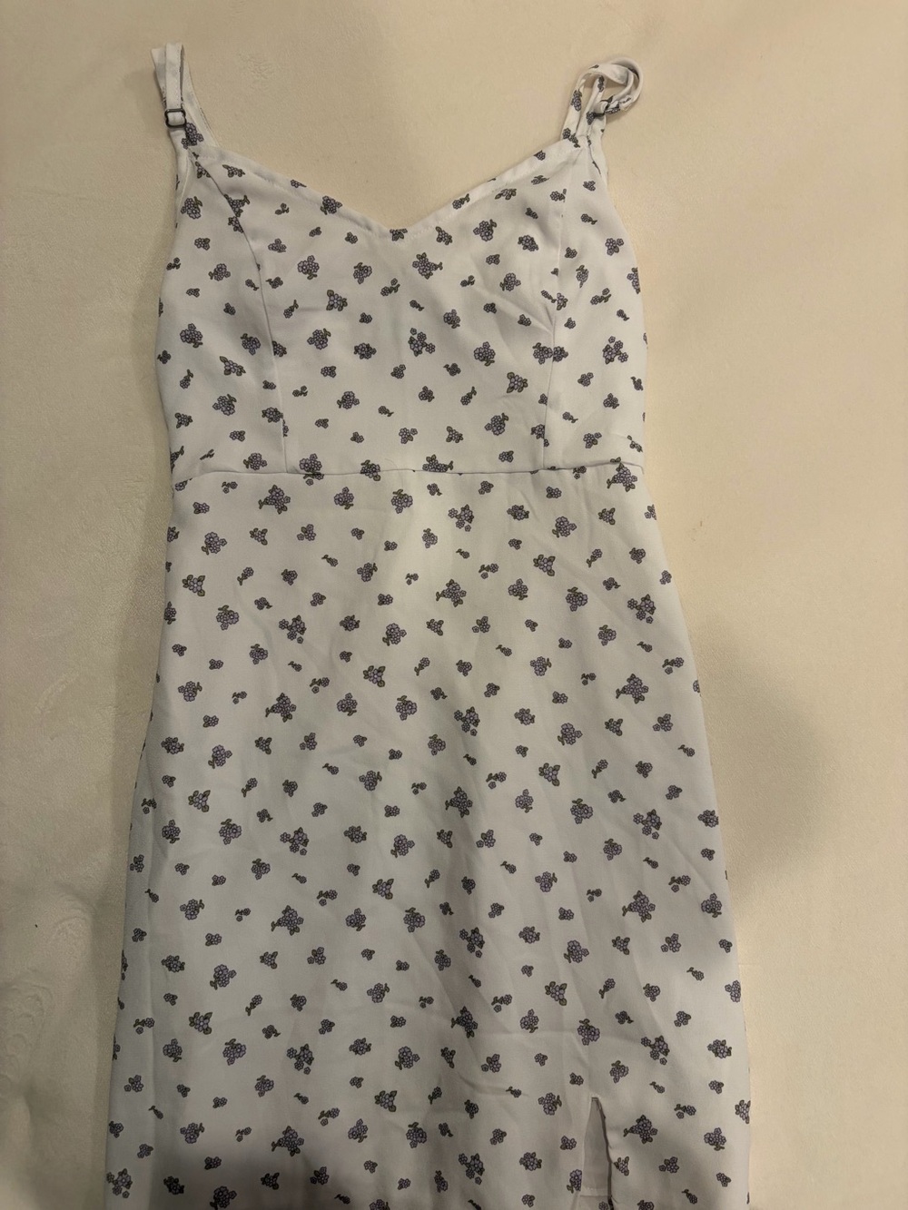 Hollister White Midi Slip Dress with Small Purple Floral Print